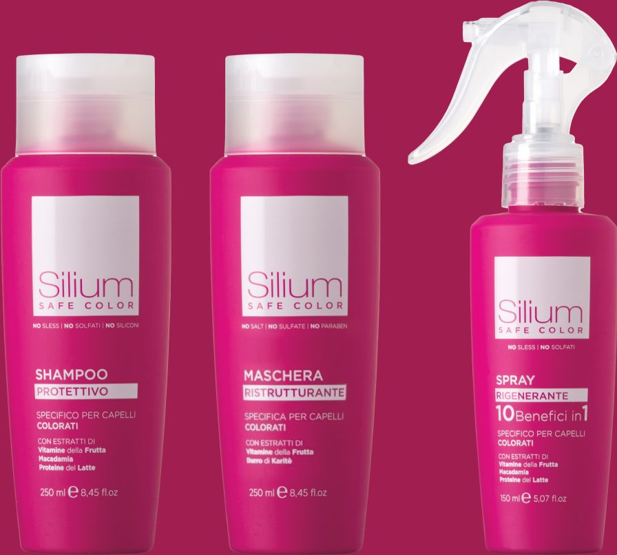 Silium Safe Color shampoo, mask and treatment bottles