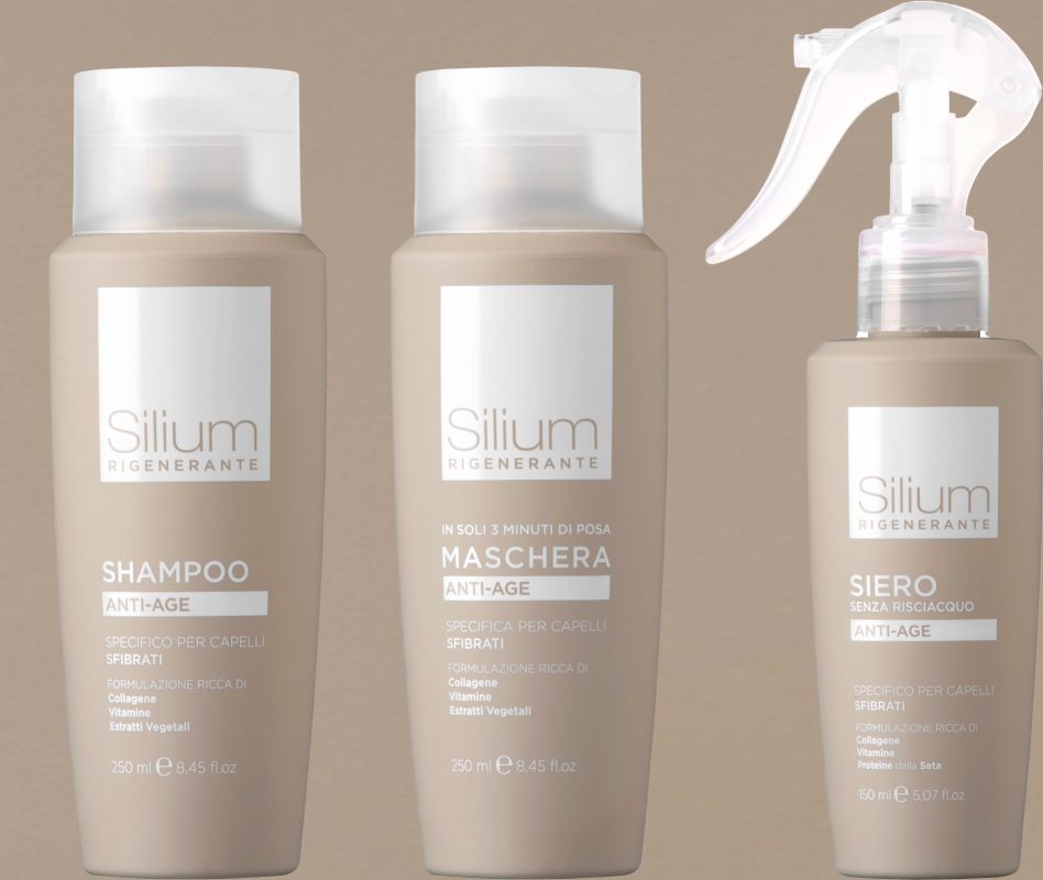 Silium Rigenerante shampoo, mask and treatment bottles